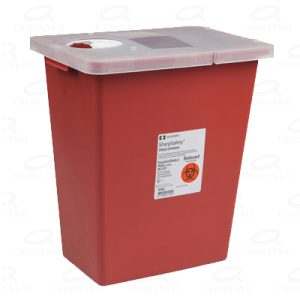 RECOLECTORES DE  POLIPROPILENO PARA  DESECHOS PUNZOCORTANTES  CON  TAPA , BISAGRA Y ROTOR DE 30.28 LT